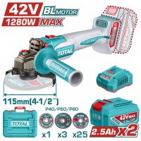 TOTAL ΕΠΑΓΓ. ΣΕΤ ΓΩΝΙΑΚΟΣ ΤΡΟΧΟΣ 115mm ΜΠΑΤ. Li-ion 42V / 2.5Ah / 2 ΜΠΑΤ BL Motor (TAGLI4128112E)