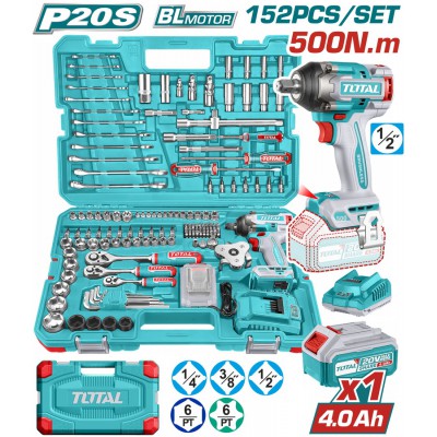 TOTAL ΕΠΑΓΓ. ΣΕΤ ΜΠΟΥΛΟΝΟΚΛΕΙΔΟ ΜΠΑΤ. Li-ion 20V / 500Nm / 4Ah / 1 ΜΠΑΤ 152ΤΕΜ BL Motor (THKTHP31522)