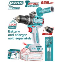 TOTAL ΕΠΑΓΓ. ΔΡΑΠ/ΒΙΔΟ ΚΡΟΥΣΤΙΚΟ ΜΠΑΤ. Li-ion 20V/96Nm ΧΩΡΙΣ ΜΠΑΤ & ΦΟΡΤΙΣΤΗ BL Motor (TIDLI209685)