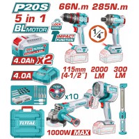 TOTAL ΕΠΑΓΓ. ΣΕΤ 5τεμ ΕΡΓΑΛΕΙΩΝ ΜΠΑΤ. Li-ion 20V / 4Ah / 2 ΜΠΑΤΑΡΙΕΣ BL Motor (TOSLI250692E)