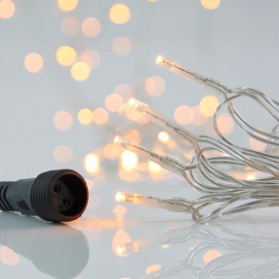 ΣΕΙΡΑ, 100 LED 3mm, 31V ΜΕΤΑΣΧΗΜΑΤΙΣΤΗ, 4 ΕΠΕΚΤΑΣΕΙΣ ΕΩΣ 3 ΣΕΤ,  ΔΙΑΦΑΝΟ PVC ΚΑΛΩΔΙΟ, ΘΕΡΜΟ ΛΕΥΚΟ LED ΑΝΑ 5cm, ΠΡΟΕΚΤΑΣΗ ΠΑΡΟΧΗΣ 3m, ΙP44