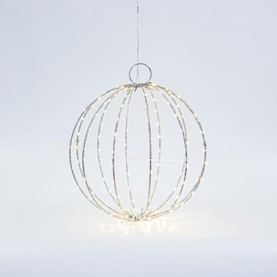 ΑΣΗΜΙ ΜΕΤΑΛΛΙΚΗ ΜΠΑΛΑ ΦΩΤΙΖΟΜΕΝΗ 30cm, 144 MINI LED, ΣΤΑΘΕΡΟΣ ΜΕΤΑΣΧΗΜΑΤΙΣΤΗΣ, ΑΣΗΜΙ ΧΑΛΚΙΝΟ ΚΑΛΩΔΙΟ, ΘΕΡΜΟ ΛΕΥΚΟ LED, ΠΡΟΕΚΤΑΣΗ ΠΑΡΟΧΗΣ 3m, IP44