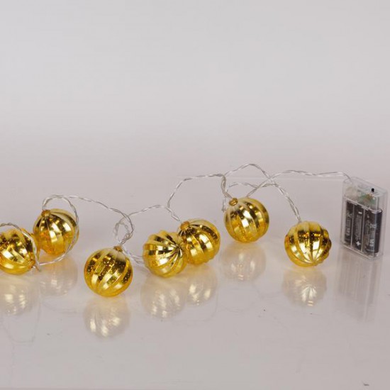 ΣΕΙΡΑ, 10 LED 5mm, ΧΡΥΣΗ ΜΠΑΛΑ ΠΛΑΣΤΙΚΗ, ΜΠΑΤΑΡΙΑΣ 3xAA, ΧΡΟΝΟΔΙΑΚΟΠΤΗ, ΔΙΑΦΑΝΟ PVC ΚΑΛΩΔΙΟ, ΘΕΡΜΟ ΛΕΥΚΟ LED ΑΝΑ 15cm, ΠΡΟΕΚΤΑΣΗ ΠΑΡΟΧΗΣ 30cm, IP20