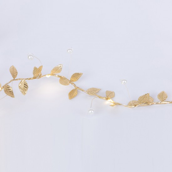 ΣΕΙΡΑ, 15 MINI LED, ΔΙΑΚΟΣΜΗΤΙΚΑ ΦΥΛΛΑ & ΠΕΡΛΕΣ, ΜΠΑΤΑΡΙΑΣ 3xΑΑ, ΧΡΟΝΟΔΙΑΚΟΠΤΗ, ΑΣΗΜΙ ΧΑΛΚΙΝΟ ΚΑΛΩΔΙΟ, ΘΕΡΜΟ ΛΕΥΚΟ LED ΑΝΑ 10cm, ΠΡΟΕΚΤΑΣΗ ΠΑΡΟΧΗΣ 30cm, IP20