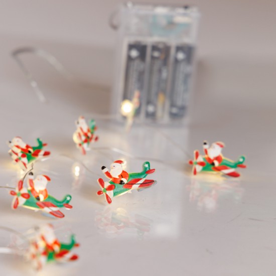 ΣΕΙΡΑ, 20 MINI LED, ΑΓΙΟΣ ΒΑΣΙΛΗΣ ΜΕ ΑΕΡΟΠΛΑΝΟ, ΜΠΑΤΑΡΙΑΣ 3xAA, ΧΡΟΝΟΔΙΑΚΟΠΤΗ, ΑΣΗΜΙ ΧΑΛΚΙΝΟ ΚΑΛΩΔΙΟ, ΘΕΡΜΟ ΛΕΥΚΟ LED ΑΝΑ 10cm, ΠΡΟΕΚΤΑΣΗ ΠΑΡΟΧΗΣ 30cm, IP20