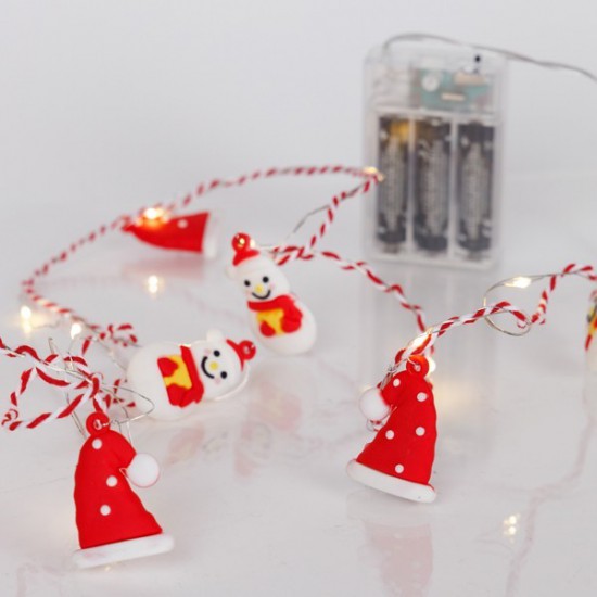 ΣΕΙΡΑ, 20 MINI LED, ΣΚΟΥΦΟΣ & ΧΙΟΝΑΝΘΡΩΠΟΣ, ΜΠΑΤΑΡΙΑΣ 3xAA, ΧΡΟΝΟΔΙΑΚΟΠΤΗ, ΚΟΚΚΙΝΟ & ΛΕΥΚΟ ΧΑΛΚΙΝΟ ΚΑΛΩΔΙΟ, ΘΕΡΜΟ ΛΕΥΚΟ LED ΑΝΑ 10cm, ΠΡΟΕΚΤΑΣΗ ΠΑΡΟΧΗΣ 30cm, IP20
