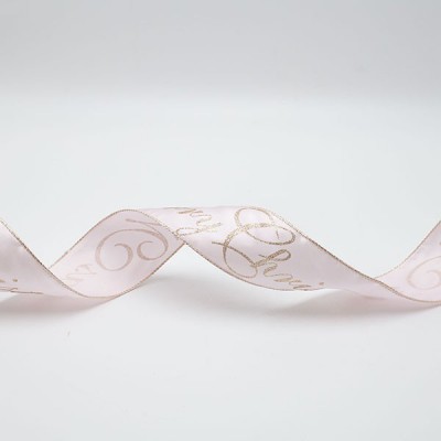 ΚΟΡΔΕΛΑ ΡΟΖ ΣΑΤΕΝ ΜΕ GLITTER MERRY CHRISTMAS, 914x6.3cm