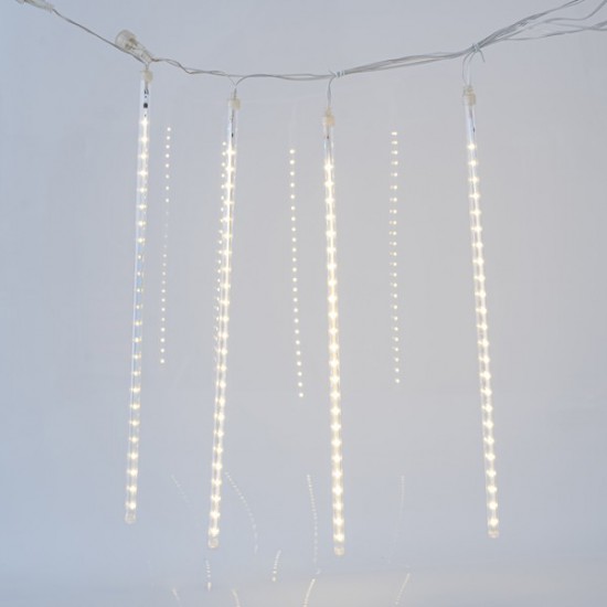 SNOWDROP, 240 LED, 5V ΜΕΤΑΣΧΗΜΑΤΙΣΤΗ, 4 ΕΠΕΚΤΑΣΕΙΣ ΕΩΣ 3 ΣΕΤ, 5 ΣΩΛΗΝΕΣ 50cm ΜΕ ΘΕΡΜΟ ΛΕΥΚΟ LED (H50 x L400cm), ΠΡΟΕΚΤΑΣΗ ΠΑΡΟΧΗΣ 5m, IP44