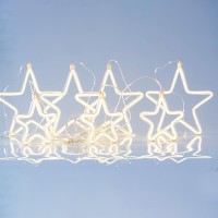 ΚΟΥΡΤΙΝΑ, 47 MINI LED, 27V ADAPTOR, ΜΕ 4 ΑΣΤΕΡΙΑ 18cm & 3 ΑΣΤΕΡΙΑ 14cm ΜΕ NEON, 4 ΕΠΕΚΤΑΣΕΙΣ ΕΩΣ 3 ΣΕΤ, ΑΣΗΜΙ ΧΑΛΚΙΝΟ ΚΑΛΩΔΙΟ, ΘΕΡΜΟ ΛEΥΚΟ LED,ΘΕΡΜΗ ΛΕΥΚΗ NEON, (150x108cm), ΠΑΡΟΧΗΣ 3m, IP44