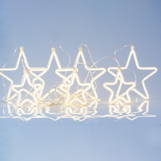 ΚΟΥΡΤΙΝΑ, 47 MINI LED, 27V ADAPTOR, ΜΕ 4 ΑΣΤΕΡΙΑ 18cm & 3 ΑΣΤΕΡΙΑ 14cm ΜΕ NEON, 4 ΕΠΕΚΤΑΣΕΙΣ ΕΩΣ 3 ΣΕΤ, ΑΣΗΜΙ ΧΑΛΚΙΝΟ ΚΑΛΩΔΙΟ, ΘΕΡΜΟ ΛEΥΚΟ LED,ΘΕΡΜΗ ΛΕΥΚΗ NEON, (150x108cm), ΠΑΡΟΧΗΣ 3m, IP44