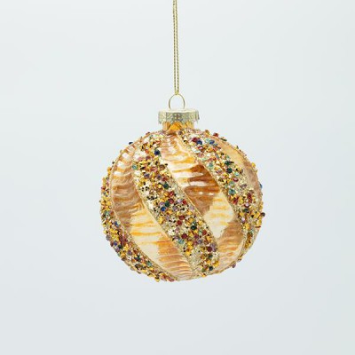 ΓΥΑΛΙΝΗ ΜΠΑΛΑ, ΔΙΑΦΑΝΗ ΧΡΥΣΗ ΜΕ ΣΑΜΠΑΝΙ ΠΕΤΡΕΣ, ΣΕΤ 4ΤΜΧ, 8cm