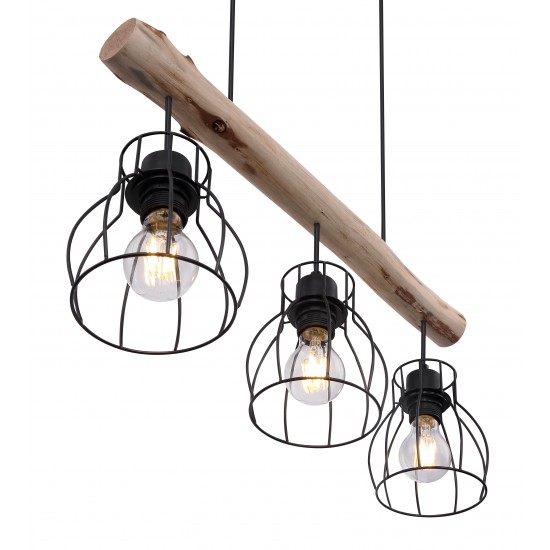 ΦΩΤΙΣΤΙΚΟ ΚΡΕΜΑΣΤΟ ΜΕ ΞΥΛΟ MINA 3XE27 GLOBO LIGHTING 15326-3Ν