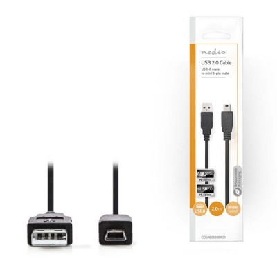Καλώδιο USB High-Speed A αρσ. - Mini USB 5-pin αρσ., 2.00m  NEDIS CCGP60300BK20  