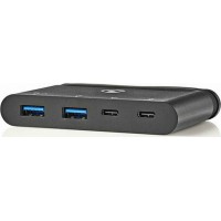 USB 3.0 hub, 4 θυρών από Type-C αρσ. σε 2x USB Type-A και 2x USB-C, 0,20m σε μαύρο χρώμα  NEDIS TCARF230BK