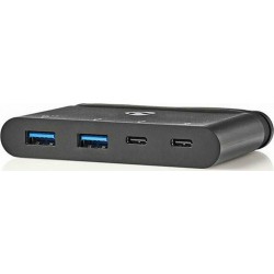 USB 3.0 hub, 4 θυρών από Type-C αρσ. σε 2x USB Type-A και 2x USB-C, 0,20m σε μαύρο χρώμα  NEDIS TCARF230BK