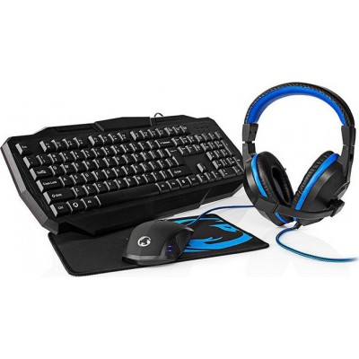 Gaming σετ με ποντίκι, QWERTY πληκτρολόγιο με LED φωτισμό, mousepad και stereo headset NEDIS GCK41100BKUS