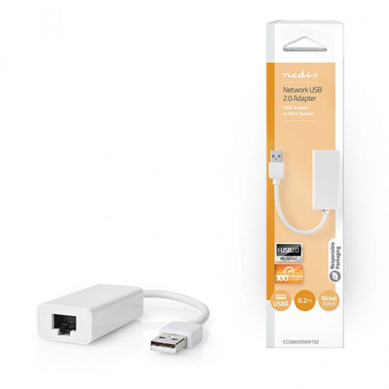 Καλώδιο-αντάπτορας δικτύου USB High Speed Α αρσ. - RJ45 θηλ., 0,20m σε λευκό χρώμα.