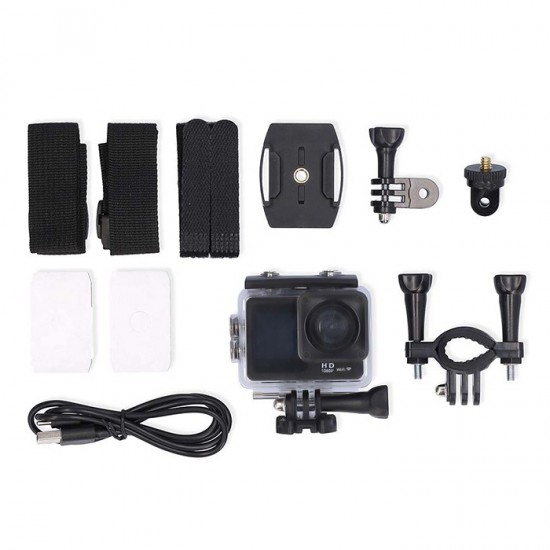 Action κάμερα Full HD 1080p Wi-Fi, με διπλή οθόνη TFT 2" και 1.3" και αδιάβροχη προστασία έως 30m.