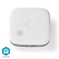 Wi-Fi έξυπνος ανιχνευτής καπνού με ενσωματωμένη μπαταρία λιθίου και συναγερμό 85 dB, σε λευκό χρώμα.