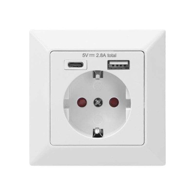 13232 ΠΡΙΖΑ ΣΟΥΚΟ ΑΣΦΑΛΕΙΑΣ ΜΕ 1xUSB-A + 1xUSB-C 2.8A ΛΕΥΚΗ ORNO