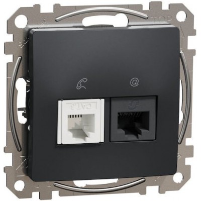 Μηχανισμός, πλακίδιο πρίζας RJ11+RJ45 CAT5E Ανθρακί