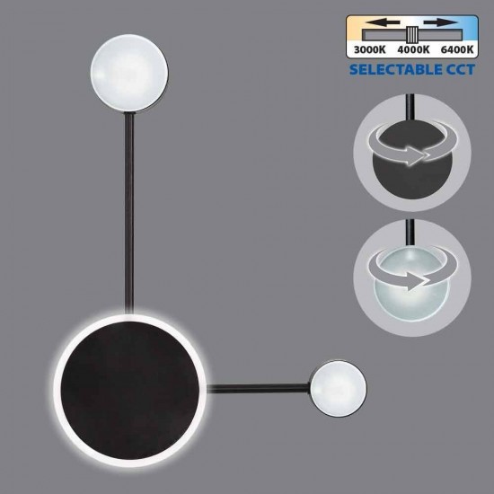 ΔΙΑΚΟΣΜΗΤΙΚΟ ΦΩΤΙΣΤΙΚΟ ΑΠΛΙΚΑ LED GEMINI LED  15W  ΜΑΥΡΟ  CCT-ΔΙΑΚΟΠΤΗΣ 3000K-4000K-6400K