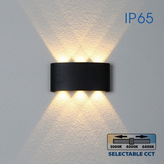 ΦΩΤΙΣΤΙΚΟ ΑΠΛΙΚΑ LED ARUBA LED  6W  ΜΑΥΡΟ CCT-ΔΙΑΚΟΠΤΗΣ 3000K-4000K-6400K  IP65