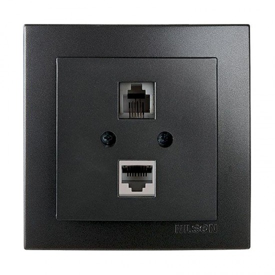 Μαύρη πρίζα δικτύου RJ45-CAT6-RJ11 - 24221049