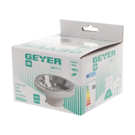 Λάμπα LED AR111 12W G53 3000K 850lm 45° 12V AC-DC - L111-G53-45W