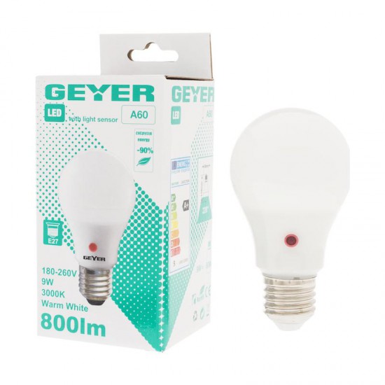 Λάμπα LED Κλασική A60 9W E27 3000K 800lm με Sensor Ημέρα-Νύχτα - LAWE279DN