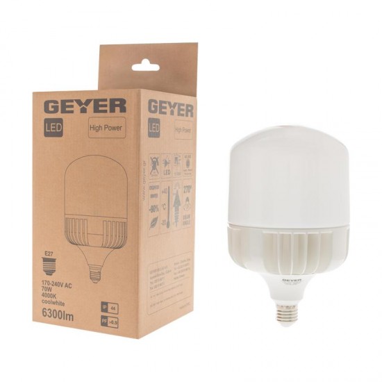 Λάμπα LED High Power Economy 70W E27 4000K 6300lm IP44 με αντάπτορα Ε40 - LHPC2770SA