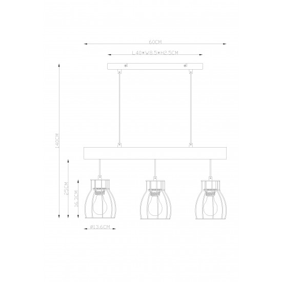ΦΩΤΙΣΤΙΚΟ ΚΡΕΜΑΣΤΟ ΜΕ ΞΥΛΟ MINA 3XE27 GLOBO LIGHTING 15326-3Ν
