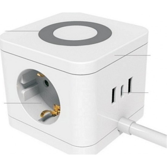 ΠΟΛΥΠΡΙΖΟ ΑΣΦΑΛΕΙΑΣ ΚΥΒΟΣ 3Θ ΣΟΥΚΟ,2 USB-A,1 USB-C & ΑΣΥΡΜΑΤΗ ΦΟΡΤΙΣΗ ΚΑΛΩΔΙΟ 1,4Μ 7035