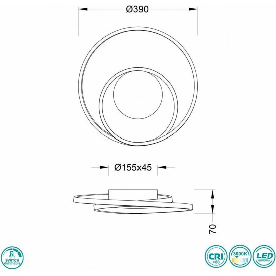 Φωτιστικό Οροφής LED 22W 3000K 2200lm Switch Dimmer χρυσό σκουριά ZIBAL