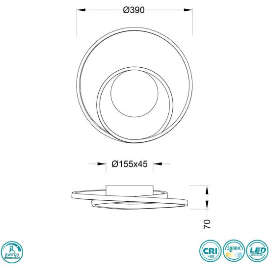 Φωτιστικό Οροφής LED 22W 3000K 2200lm Switch Dimmer τιτάνιο ZIBAL