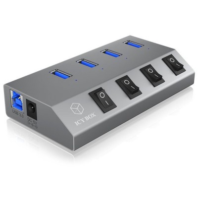 2 σε 1, USB 3.0 Hub αλουμινίου 4 θυρών και universal φορτιστής USB, με 4 διακόπτες ON/OFF 