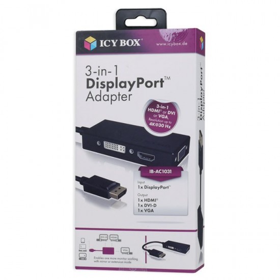 Αντάπτορας 3-σε-1 από DisplayPort 1.2 σε HDMI, DVI-D ή VGA, 0.15m IB-AC1031