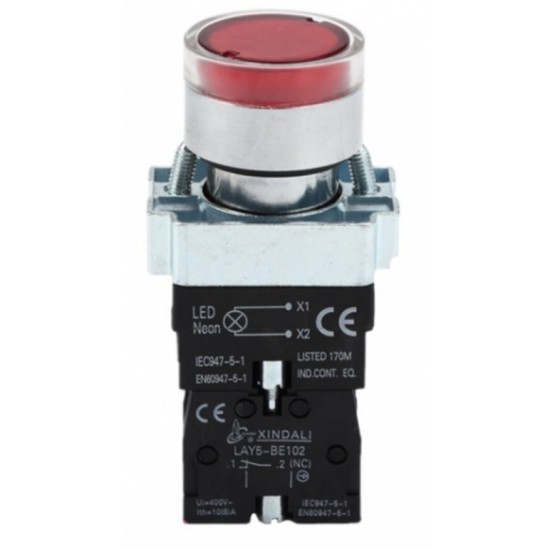 ΜΠΟΥΤΟΝ Φ22 ΜΕΤΑΛ. ΚΟΚΚΙΝΟ ΦΩΤ 230V. LAY5-BW3462