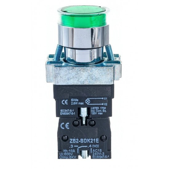 ΜΠΟΥΤΟΝ Φ22 ΜΕΤΑΛ. ΠΡΑΣΙΝΟ ΦΩΤ 230V. LAY5-BW3361