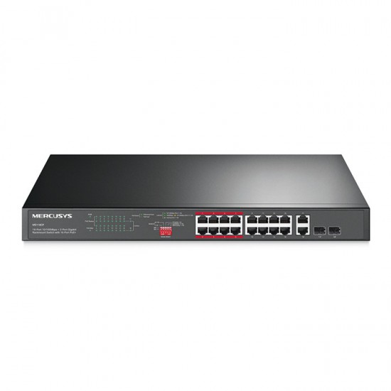 16-Port PoE+ 10/100Mbps + 2-Port gigabit rackmount switch
