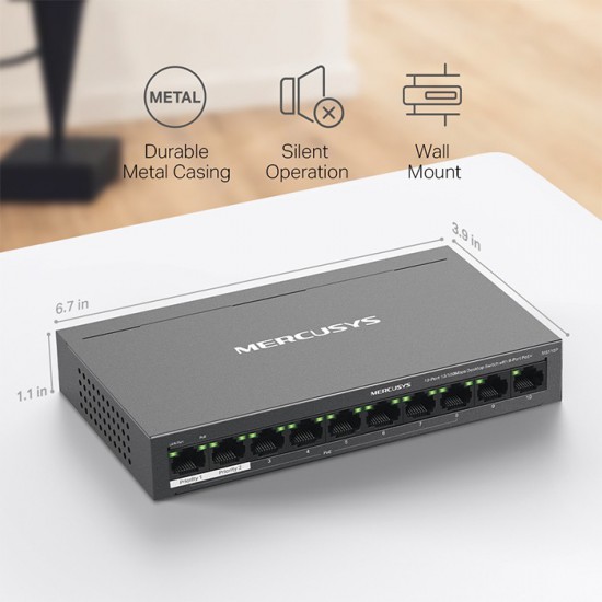 10-Port 10/100Mbps desktop switch με 8 θύρες PoE+