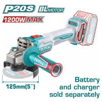 TOTAL ΕΠΑΓΓ. ΓΩΝΙΑΚΟΣ ΤΡΟΧΟΣ ΜΠΑΤ. Li-ion 20V / 125mm ΧΩΡΙΣ ΜΠΑΤΑΡΙΑ & ΦΟΡΤΙΣΤΗ (TAGLI221253)