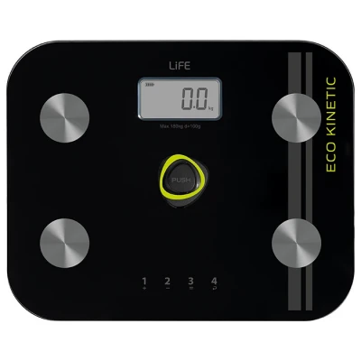 Battery-free γυάλινη ψηφιακή ζυγαριά μπάνιου με λιπομέτρηση, 6 σε 1 