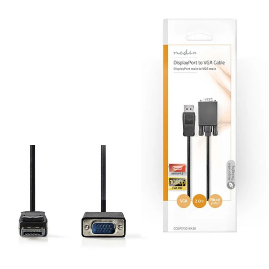 Καλώδιο εικόνας DisplayPort αρσ. - VGA αρσ., 2.00m NEDIS CCGP37301BK20