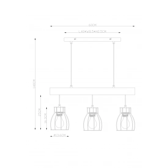 ΦΩΤΙΣΤΙΚΟ ΚΡΕΜΑΣΤΟ ΜΕ ΞΥΛΟ MINA 3XE27 GLOBO LIGHTING 15326-3Ν